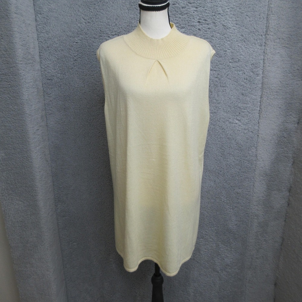 Vintage Sleeveless Mock Neck Longline Sweater Women 1X Cream Quiet Luxury Layer